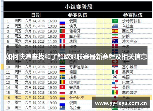 如何快速查找和了解欧冠联赛最新赛程及相关信息 如何快速查找和了解欧冠联赛最新赛程及相关信息